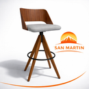 Banqueta Tapizada Giratoria Marcia – Color Freijó – Tela Piccolo Gris – 65 cm